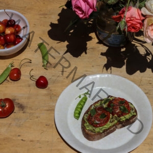 Avocado, Early Girl Tomato, Spring Onion and Italian Oregano on Toast