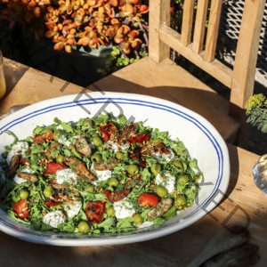 Arugula, Fingerling Potato, Tomato, Olive, and Burrata Salad with Dill