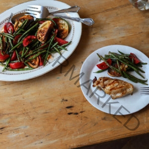 Grilled Lemon Chicken with Haricots Verts, Tomatoes, and Toast