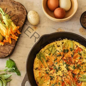 Squash Blossom, Tomato, and Basil Frittata