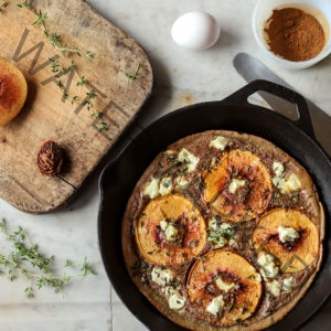 Peach, Honey, Thyme, Goat Cheese, and Cinnamon Frittata