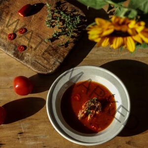 Tomato, Bean, and Chili Pepper Soup with Chicken and Thyme